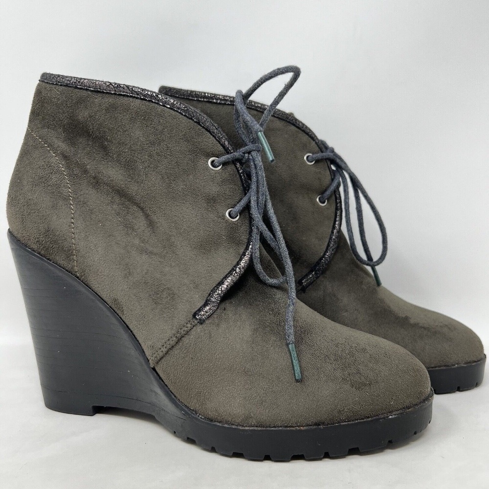 Anthropologie Vanessa Wu Wedge Booties, Army Green Suede Leather Size 40 US 9